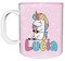 Fupies Tazza in plastica personalizzata con nome unicorno con gelato, Rosa
