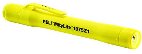 PELI Mitylite 1975Z1 Homologuée ATEX Zone 1, Lampe de Poche à LED, Lampe de Poche Premium, Haute Qualité pour L'Industrie, Les Artisans, Les Pompiers, IP68 Résistante à l'eau, Couleur : Jaune