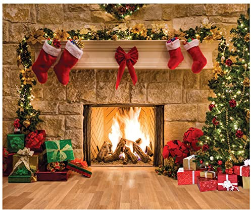AIIKES 12x10ft Weihnachten Hintergrund Weihnachten Kamin Fotografie Hintergrund 11-209