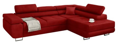 KREATIVE FURNITURE & DESIGN Ecksofa Miami ecksofa mit schlaffunktion und bettkasten, Wohnzimmer ecksofa, Ecksofa mit Bettkasten, Ecksofa in L-Form (Casablanca 2309) (Rot, rechte Ottomane)