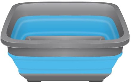 ACUNA Collapsible Washing Up Bowl -Square 9 Ltr, Multifunction Bathroom Storage Bowl- Portable Storage Organiser, Space Saving Pop Up Storage Container For Kitchen, Bathroom, Camping (Blue-Grey)