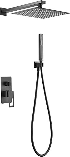 IMEX- Monomando Conjunto de ducha empotrada pared - Griferia empotrada baño con rociador cuadrado y mango de ducha - Serie Suecia Negro Mate BDC032-6NG