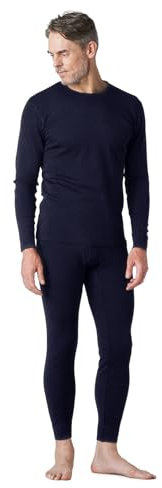 LAPASA Ensemble de sous-Vêtements Thermiques Homme en Laine Mérinos 100% Naturelle Sport Chaud Léger Pantalon Bas et Haut Maillot de Corps Automne/Hiver M31 Bleu Marine (Chaud) S