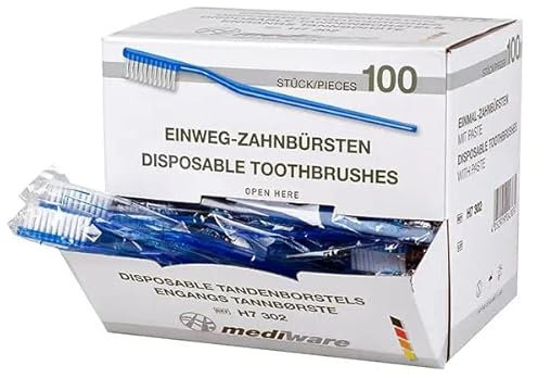 Mediware Einmal-Zahnbürsten mit Paste 100 Stück Blau