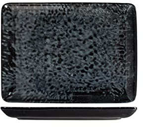 H&H Uranus Piatto Rettangolare in Porcellana, 17x23cm, Design Moderno, Elegante, per servire le pietanze, Nero