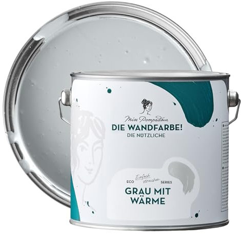 MissPompadour abwaschbare Wandfarbe Grau mit Wärme 2,5L - hohe Deckkraft & Ergiebigkeit - matte, scheuerbeständige Innenfarbe - geruchsarm, wasserbasiert, atmungsaktiv - Die Nützliche