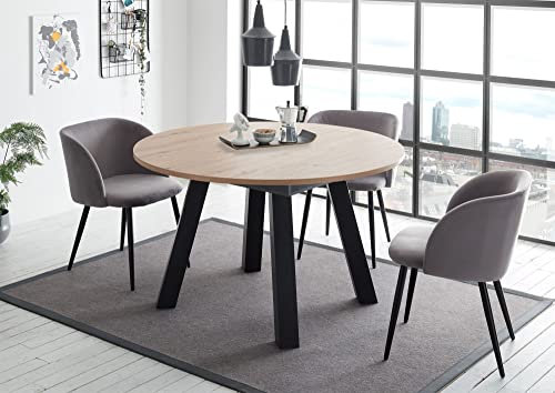 58 aufm Kessel Esstisch Rund ausziehbar Edda 3 130 x 130 x 78 Küchentisch Schwarzstahl/Asteiche 13535-130