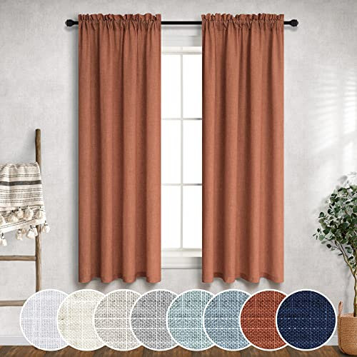 Mrs.Naturall Terrakotta-Vorhänge, 96 cm breit, für Küchentüren, 2 Paneele mit Stangentasche, Leinenoptik, halbtransparent, kurz für kleine Fenster, Bad, Keller, Wohnmobil, Eingang, 96x114 cm