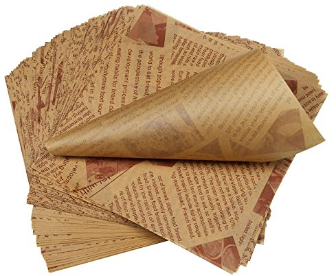 AWCIGG® 200 Blatt Deli Papierblätter, 15 x 15 cm, Butterbrotpapier Braun, Pommes Papier, Käsepapier Papier, Umweltfreundliches Backpapier, Burger Papier, Brotpapier, Fettdichtes Wrap Papier