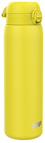 ION8 Vacuum Insulated Stainless Steel 1 Litre Water Bottle, 920 ml/31 oz, Leak Proof, Easy to Open, Secure Lock, Dishwasher Safe, Carry Handle, Metal Water Bottle, Ideal for Sports and Yoga, Yellow