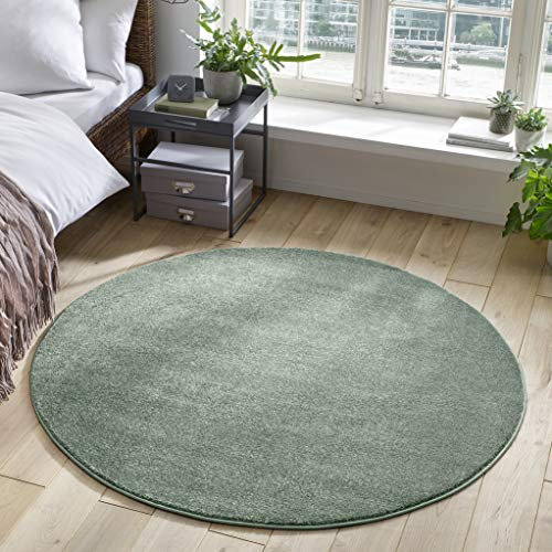 TacaHome Kurzflor Teppich Designer I Flauschiger Flachflor fürs Wohnzimmer, Esszimmer, Schlafzimmer oder Kinderzimmer | 120 cm rund Mint Grün