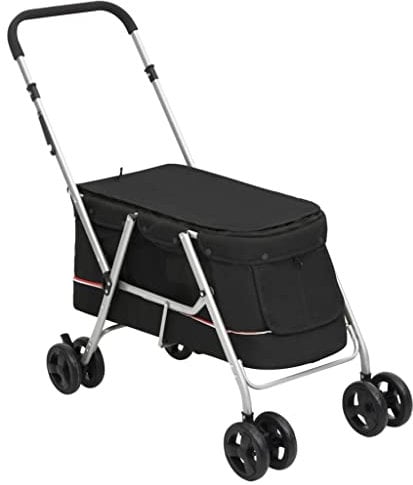 vidaXL Hundewagen Faltbar 100x49x96cm Leinenstoff Hundebuggy Hundetrolley Schwarz