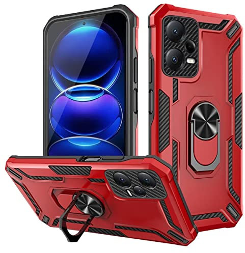 FMPCUON Kompatibel mit iPhone 13 Hülle Cover Silikon Tough Armor Original Schutzhülle Stoßfest Schockabsorption mit magnetischem Ring-Ständer,Rot