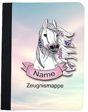 Zeugnismappe mit Name | Zeugnismappe personalisiert | mit Klarsichthüllen A4+ | Urkundenmappe | personalisierte Dokumentenmappe mit Platz für U-Heft, Impfpass, Schwimmpass, Fahrradpass (Pferd)