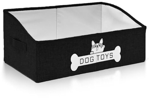 Mutiearo Hundespielzeugkorb groß, Hundespielzeugkorb mit Doggy Grafik, Verwendet zur Aufbewahrung von Hundespielzeug, Hundebedarf, Hundefutter (Schwarz)