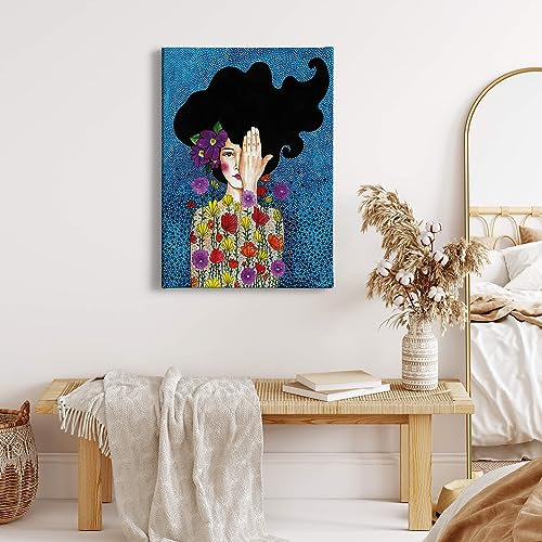 A.S. Création Leinwandbild asiatische Frau abstrakt - Kunstdruck blau schwarz - 50x70 cm Hochformat - moderne Wanddekoration Schlafzimmer Wohnzimmer Küche - Bild auf Keilrahmen