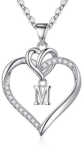 TINGN Halskette Damen Kette mit Buchstaben, Herz Halskette Silber Kette mit Buchstaben L Damen Schmuck Mama Geschenk Geschenke für Freundin Frau Mutter am Geburtstag Jahrestag Muttertag Valentinstag