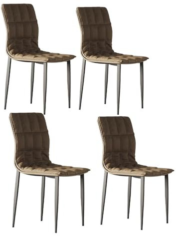 PJDDP 4er Set Esszimmerstühle, gepolsterte Küchenstühle mit gebogener Rückenlehne und Beinen aus Karbonstahl, Moderne Bistrostuhl aus Leder für Wohnzimmer/Esszimmer/Gästezimmer
