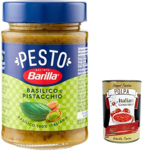 Italian Gourmet Pesto basilico e pistacchio Sauce glutenfrei 6 x 190g | Condimento cremoso aus nachhaltiger Landwirtschaft, per primi piatti, Gesamtnettogewicht 1,14 kg + Kostenlos Polpa 400g