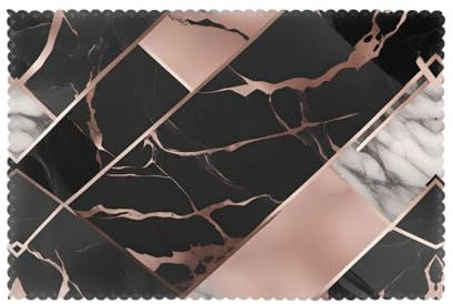 YYHWHJDE Black Rose Gold Marble Pattern Placemats for Dining Table Set of 6 - Thick, Wear-Resistant, and Heat-Resistant Table Mats 12x18in