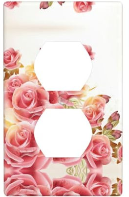 Dekorative Lichtschalter-Platte-Abdeckplatte,Rosa Rosenblüten-Druck-Behälter-Wandplatte,Leere Abdeckung Wandplatte