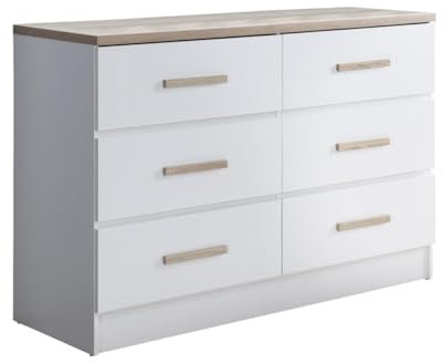 Vente-unique - Commode 6 tiroirs - Blanc et Naturel - SKAIDO