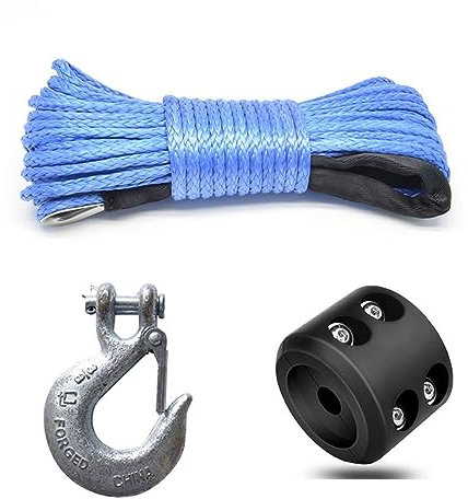 Reparierbares Synthetisches Windenseil, 7700LBs Windenleine Kabel Seilwinden Abschlepphaken Stopper Gummi for ATV SUV UTV Truck Offroad Zubehör Windenseil Abschleppgurt mit robuster Konstruktion (Col