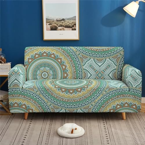 Sofa Überzug 2 Sitzer Mandala-Muster Sofabezug, Druck Sofaschoner rutschfest, Elastisch Couch Überzug Mit Armlehnen, Sofa Cover Sofahusse Sofaüberwurf Couch Überwurf