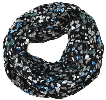 Generic Loop Schal Seide Rundschal Halstuch Tuch Schlauchschal Damen Schmetterling (Schwarz)