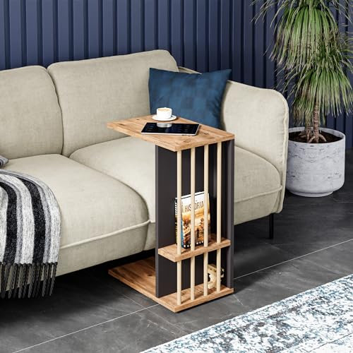 [en.casa] Beistelltisch Siikainen Laptoptisch mit senkrechten Streben 65 x 44 x 29 cm Rolltisch C-Form Wohnzimmertisch rechteckig Ablagetisch Holzoptik/Schwarz