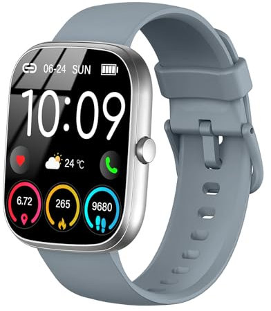 Smartwatch Uomo Donna, 1.91 Orologio Fitness con Effettua/Risposta Chiamate, 110+ Sportive Fitness Tracker, Sonno Cardiofrequenzimetro, Contapassi Smart Watch per Android iOS, Argento-Grigio Scuro