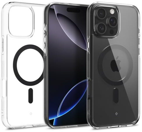 Caseology Capella Mag for iPhone 16 Pro Case [Ultra Clear] Magnetic Military Grade Drop Protection Side Grip Patterns Case Cover for iPhone 16 Pro - Clear Charcoal