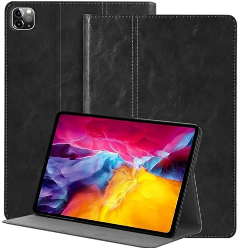 NANRUIL Hülle für Ipad Pro 11 Zoll 4./3./2./1.Gen Huelle 2022/2021/2020/2018 Echtes Leder Tablet Schutzhülle Case Cover,Auto Wachen/Schlafen.Schwarz