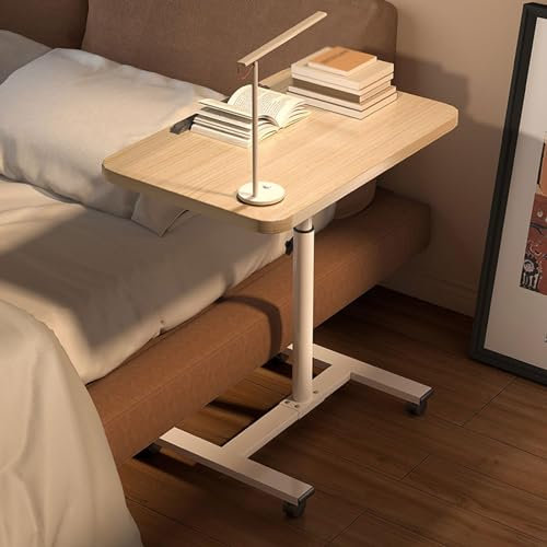 Portability Folding Table TV Tray Mobile Lift Folding Computer Desk Movable Hospital Bed Side Dining Over Bed Table Sofa Side Table, Height Adjustment 59-89cm