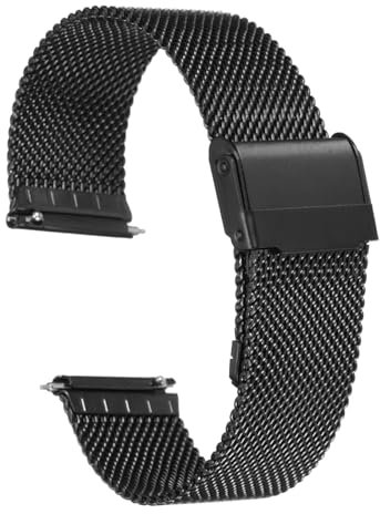QUARKZMAN Uhrenarmband Mesh Edelstahl 21 mm Ersatz Metall Armband Edelstahlarmband mit Schnellverschluss Uhrenarmbänder Ersatzband Verstellbarer Gütelschnalle für Damen Herren, Schwarz
