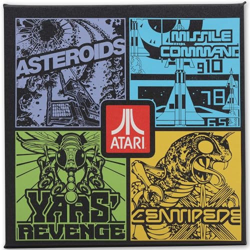 Open Road Brands Atari Game Collage Galerie verpackte Leinwand Wanddekoration – Retro Atari Wandkunst mit Asteroiden, Raketenbefehl, Yars' Revenge und Tausendfüßler