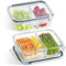 Praknu Meal Prep Boxen Glas 2 Fächer - 4er Set Glass Meal Prep Containers 1l - Luftdicht - Geeignet für Spülmaschine, Mikrowelle & Ofen