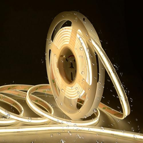 TUNICHX COB LED-Lichtstreifen IP67 Wasserdichter Lichtstreifen Flexible superhelle LED-Streifen, 5 m CRI 90+, 2400 LEDs Gleichmäßiges Licht mit hoher Dichte für die Inneneinrichtung (Naturweiß 4000K)