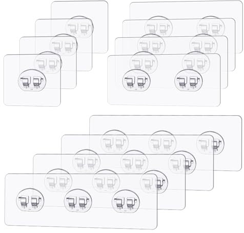 Shower Caddy Adhesive Replacement 12 Pcs Shower Adhesive Hooks Transparent Waterproof Strong Hook Sticker Replacement Hook Wall Hanging Hooks for Soap Holder, Kitchen Racks, Bathroom Corner Shelves
