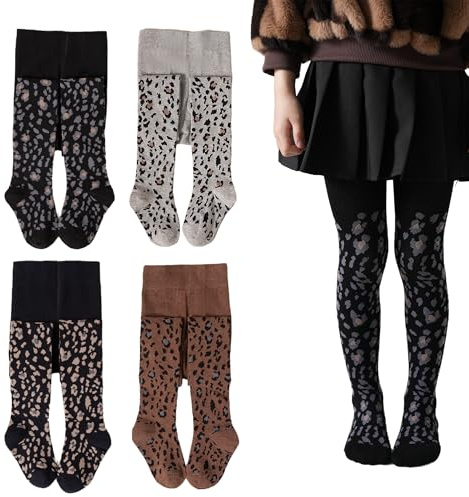 Silkglory Collants Filles - Leggings Adorables à Motif Léopard, Tricot Sans Coutures en Mélange Coton pour Confort et Élasticité, Parfaits pour Toutes les Tenues