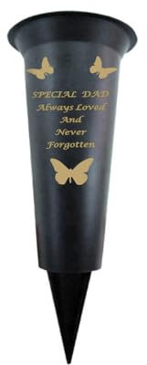 Memorial Grave Vases Ornaments Plastic Flower Holders - Butterfly Spike Grave Flower Vase Holders with Funeral Verses for Your Loved Ones - Black (Dad)