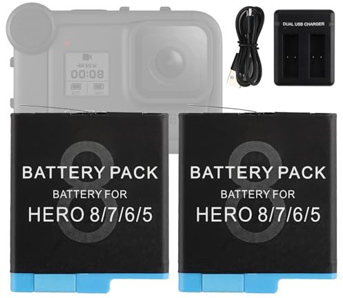 Swark 2 batteries de rechange AHDBT-801 1220 mAh pour appareil photo Hero 8, Hero 7 Black, Hero 6 Black, Hero 5 2018 Batterie supplémentaire 【Deux piles】