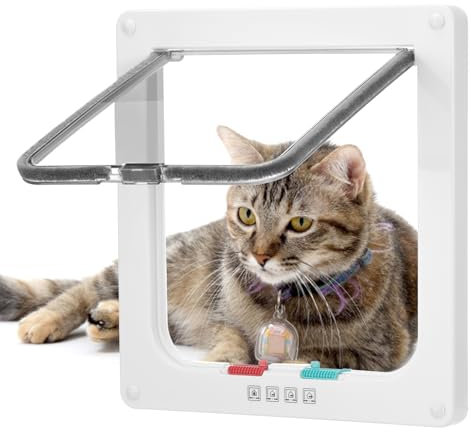 Roxanex Puerta grande para gatos, 19 cm x 18 cm, fácil de montar, para ventana, puerta fina, puerta de seguridad para mascotas con cerradura de 4 vías, resistente a la intemperie para cobertizo de