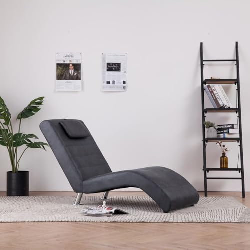 Brokky Chaiselongue mit Kissen Grau Wildleder-Optik Indoor Lounge Sofa, gepolsterte Recamiere für Wohnzimmer, Schlafzimmer und Büro