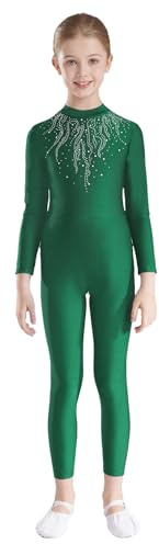 FEESHOW Mädchen Turnanzug Ganzkörper Langarm Glitzer Gymnastik Ballett Body Mit Strass Kinder Jumpsuit Einteilige Tanzkleidung