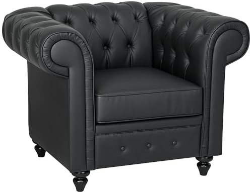 HOMCOM Divano 1 Posto Chesterfield in Pelle Finta PU, Divanetto Imbottita Capitonné Stile Classico con Gambe in Legno di Caucciù, Divano da Camera da Letto, Salotto e Soggiorno, 105x86x79 cm, Nero