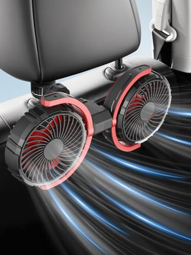 Car Fan for Backseat for Kids 360° Rotatable 12V/24V Dual Head Car Fans that Blow Cold Air 3 Speed Wind Low Noise with Locking Clip Suction Cup Cigarette Lighter Plug for Vehicles SUV RV Truck