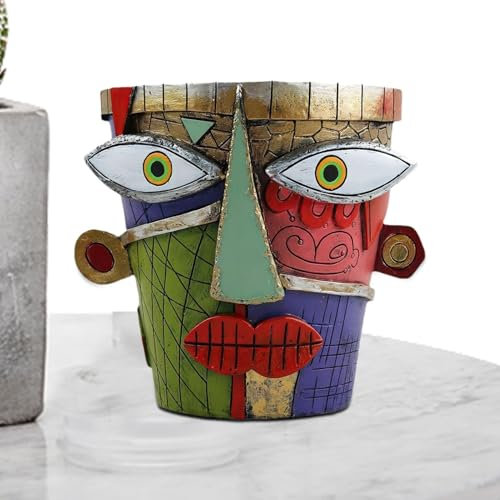 Zuasdvnk Pot de fleurs coloré pour intérieur - Grand pot de succulentes pour l'extérieur - Pot de fleurs rétro abstrait - Couleurs vives - Décoration artistique pour jardin et