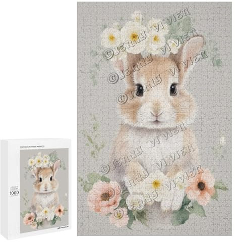 1000 Piece Wooden Jigsaw – Floral Rabbit Design for Adults – Mindful Puzzle Hobby and Nature-Inspired Wall Art Décor