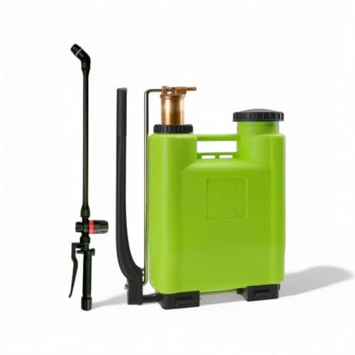 Pompa irroratrice a spalla zaino 15 lt. verde con avviamento manuale e regolatore di pressione e pompante in ottone Garden
